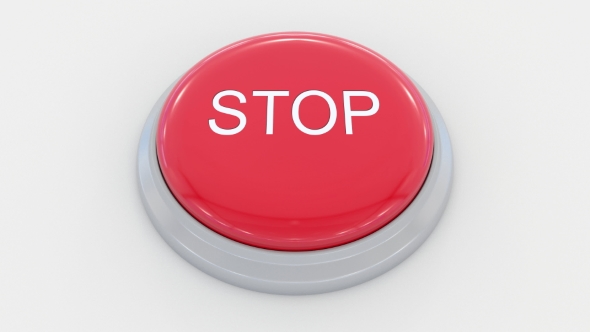 Pushing Big Red Button with Stop Inscription