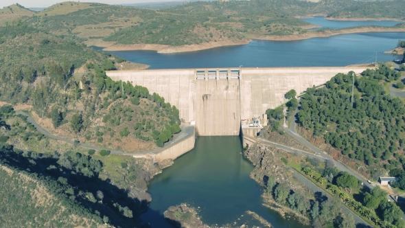 Aerial View of Dam Near Pomarao