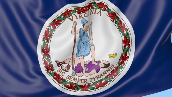 Waving Flag of Virginia State Against Blue Sky alt