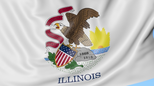 Waving Flag of Illinois State Against Blue Sky alt