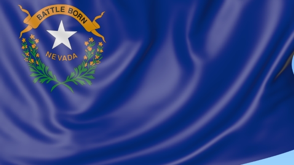 Waving Flag of Nevada State Against Blue Sky alt