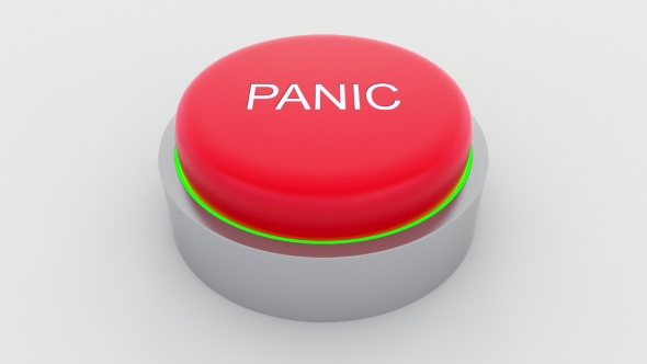 Big Red Button with Panic Inscription Being Pushed