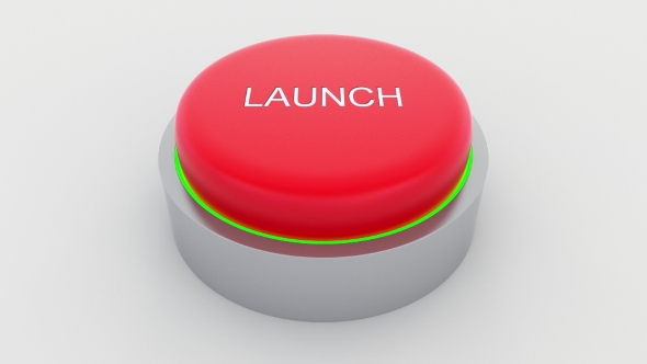 Big Red Button with Launch Inscription Being Pushed