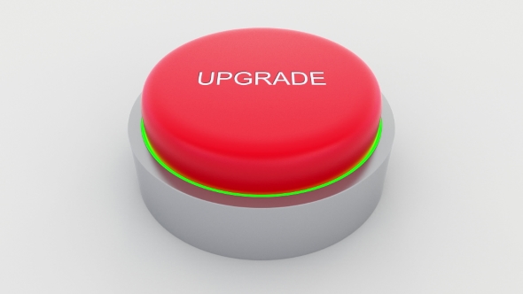 Big Red Button with Upgrade Inscription Being Pushed