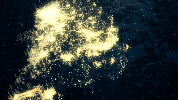 South Korea Map Night Lighting Close View HD alt