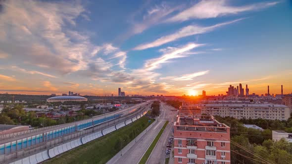 The Third Ring Road at Sunset Timelapse Aerial View From Rooftop