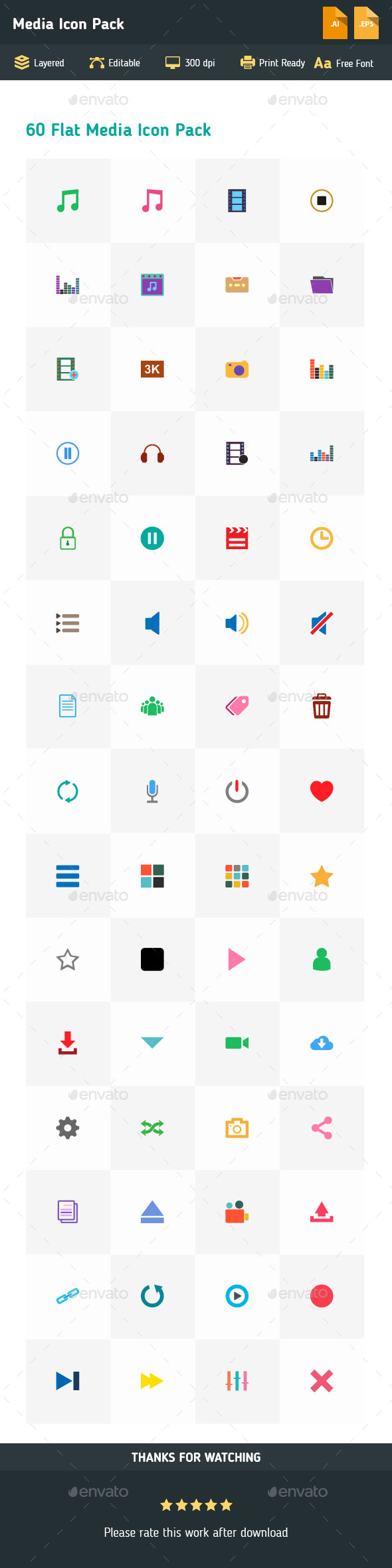 Media Icons Pack - Music icon pack - 60 icon
