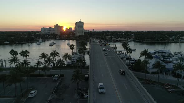 Aerial view of Fort Lauderdale at sunset