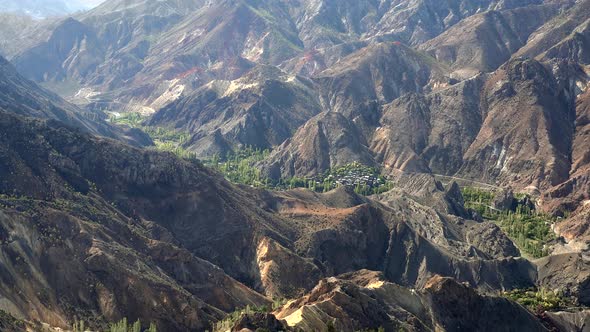 A Village Between Mountainous Valley in the Jammu and Kashmir Pakistan Region