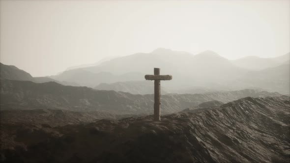 Wooden Crucifix Cross at Mountain