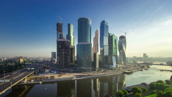 Skyscrapers International Business Center City at Evening Timelapse, Moscow, Russia