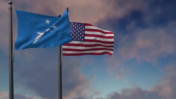 Corpus Christi City Flag Waving Along With The National Flag Of The USA - 2K