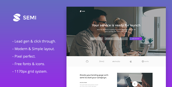 Semi - Service Landing Page PSD Template