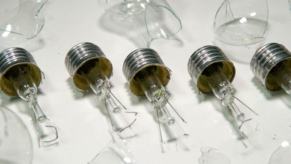 Broken Light Bulbs and Glass on a White Background