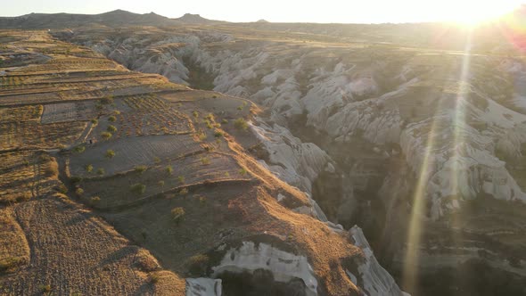 Sun Over Goreme. Cappadocia, Turkey. Aerial View