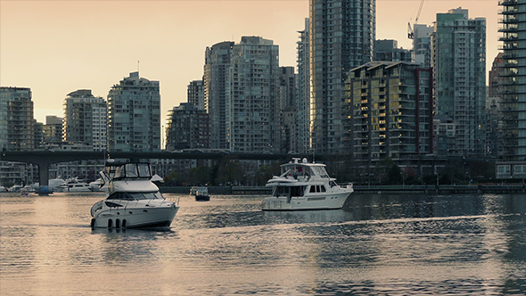 Yacht Sailing In Marina In The Evening