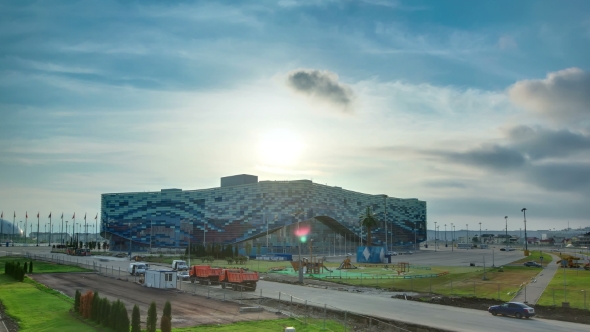 Sunset with Facade of Ice Rink Iceberg