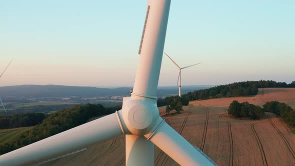 Powerful Propellers Rotate Against Blue Sky at Sunrise