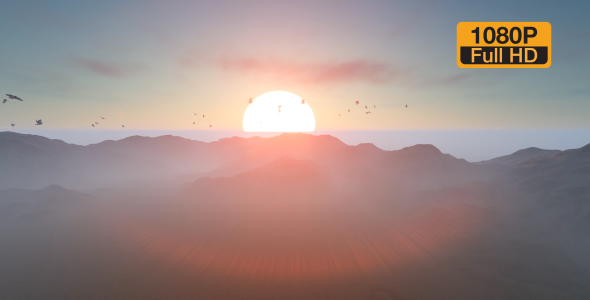 Sunset Mountain and Birds