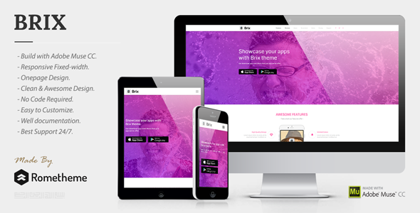 BRIX - Mobile App landing page Muse Template