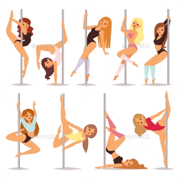 Set of Pole Dance Women Cartoon Style