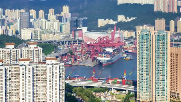 Futuristic industrial landscape of Hong Kong