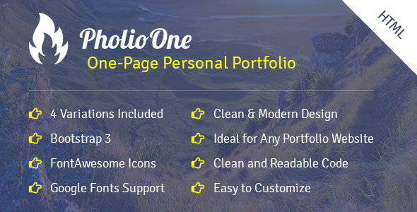 Pholio One - One Page Personal Portfolio HTML Template