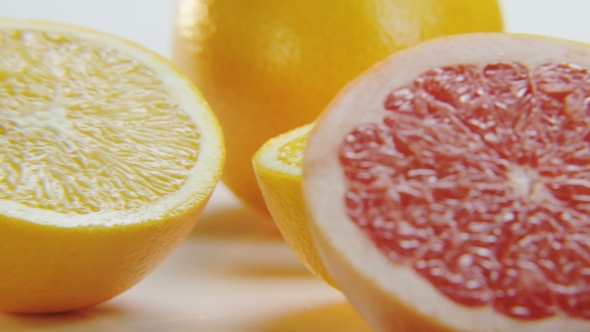 Citrus Fruits. Camera Moving From Left To Right