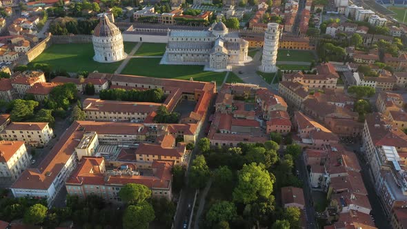 Aerial view of Pisa with the Leaning tower, Italy.