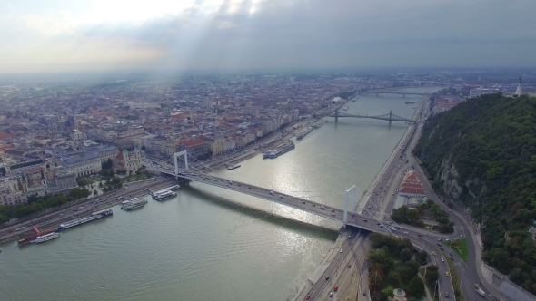 Aerial View of Liberty Statue at Gellert Hill in Budapest.