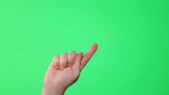 Male hand showing multitouch gestures on green screen