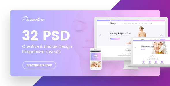 Paradise | Multipurpose Beauty & Spa, HairCut, Nail, Tattoo Psd Templates