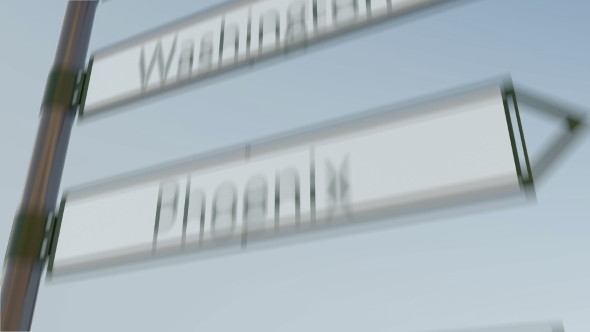 Los Angeles Direction Sign on Road Signpost with American Cities Captions alt