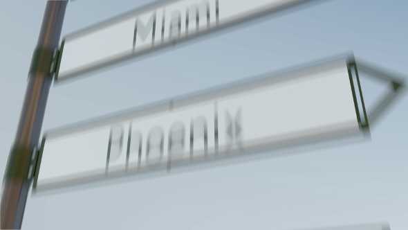 Houston Direction Sign on Road Signpost with American Cities Captions alt