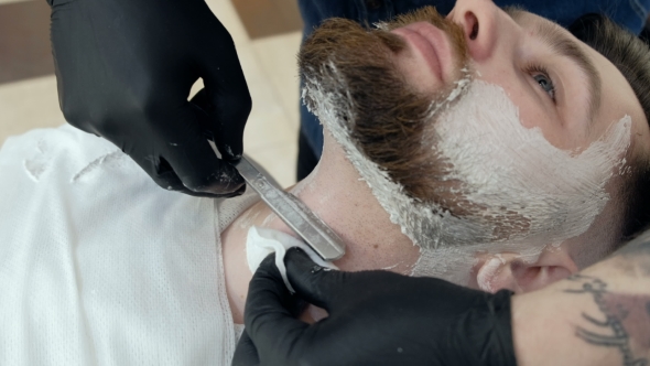Hands Shave the Beard Men Barbershop Razor