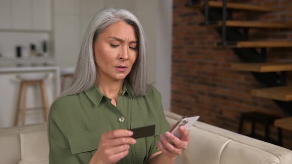 Frustrated Senior Female Has Not Enough Money for Online Transaction Financial Problem
