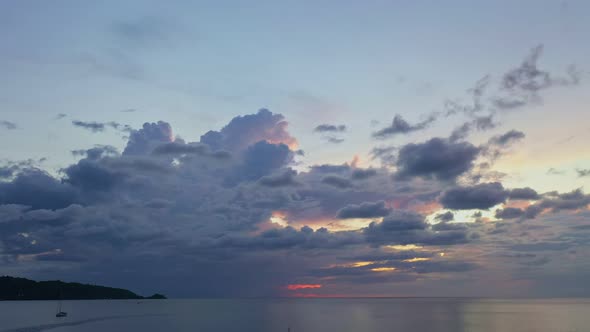 Aerial View Scene Of Romantic Beautiful Sky Sunsrt With Slow Moving Cloud.