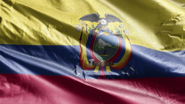 Ecuador textile flag waving on the wind. Slow motion. 20 seconds loop.