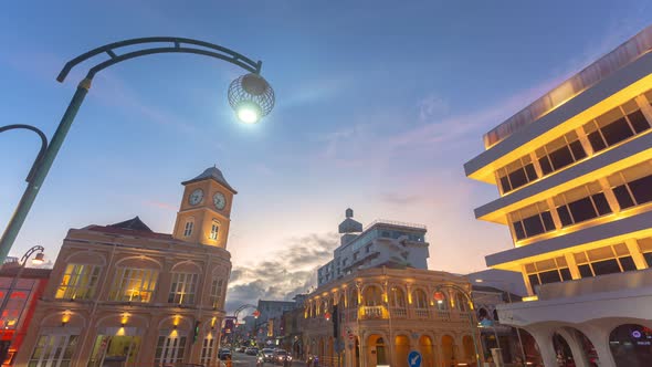 Time Lapse Sunset Over The Clock Tower In Phuket Town