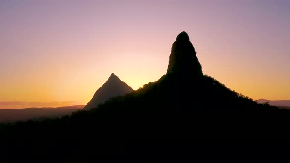 Aerial view of the Glass House Mountains, Sunshine Coast Hinterland.