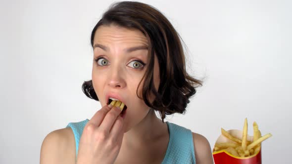 Happy Woman Eating Fast Food