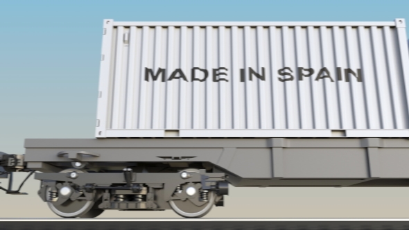 Moving Cargo Train and Containers with MADE IN SPAIN Caption