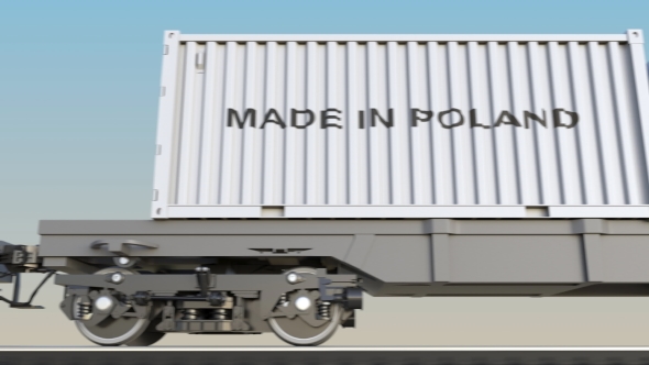 Moving Cargo Train and Containers with MADE IN POLAND Caption