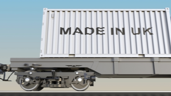 Moving Cargo Train and Containers with MADE IN UK Caption