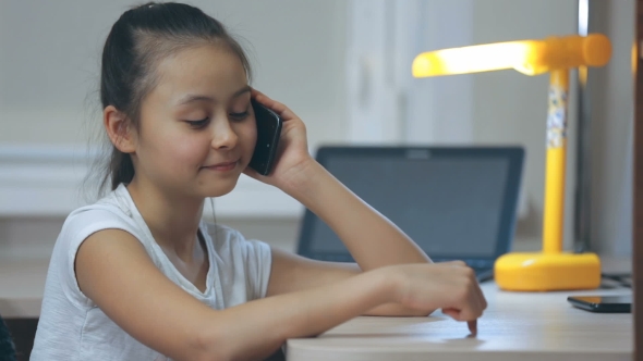 The Little Girl Communicates By Phone