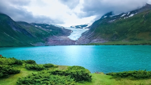 Svartisen Glacier in Norway Aerial View.