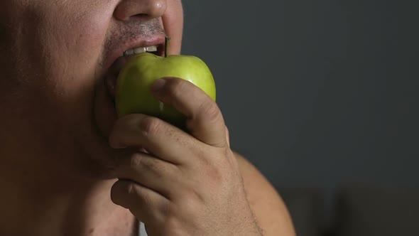 Plump Guy Eating Apple, Overcoming Unhealthy Food Addiction, Losing Weight