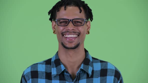 Face of Happy Young African Hipster Man Smiling