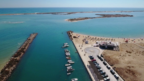 Aerial. View From Sky, Beach and Ria Formosa in Fuseta