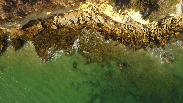 Aerial. Transparent Waters on the Shores of the Sunny Algarve.